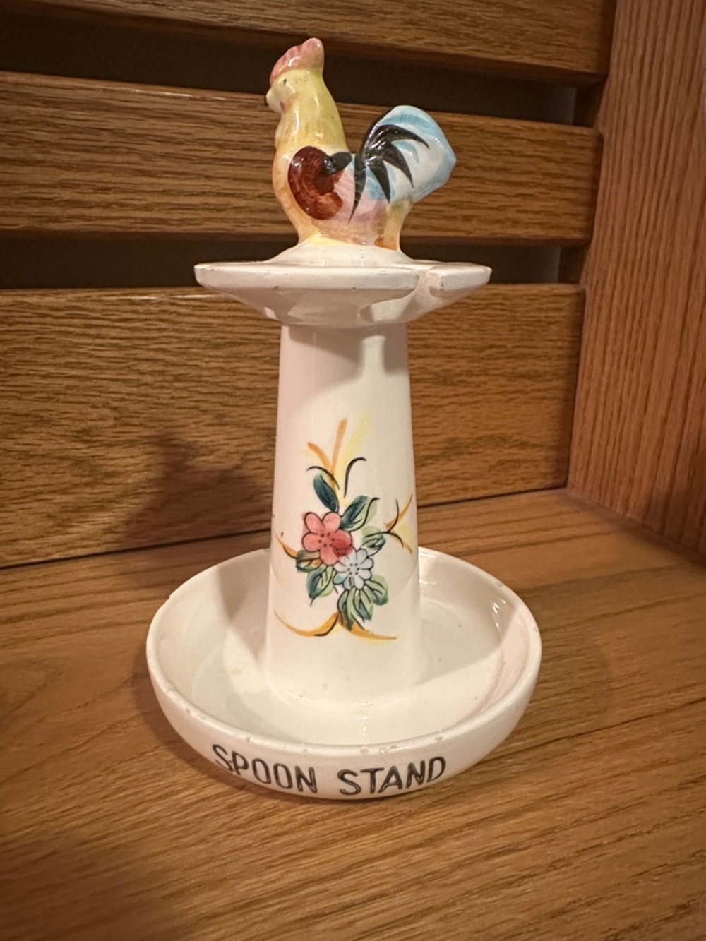 VTG MCM 1960s CERAMIC COFFEE SPOON STAND WITH CHICKEN ON TOP ART POTTERY 6.5"